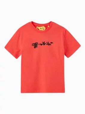 Off-White Kids Coral Red Logo Short-Sleeve Tee
